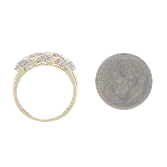 Yellow Gold Diamond Cluster Cocktail Band - 14k Single Cut .30ctw Ring - Picture 5 of 7